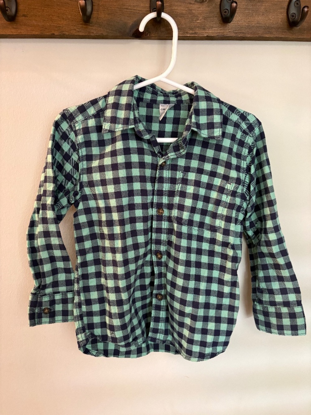 Carter's Toddler Flannel Shirt 3T Green Plaid Buffalo Check Button Down